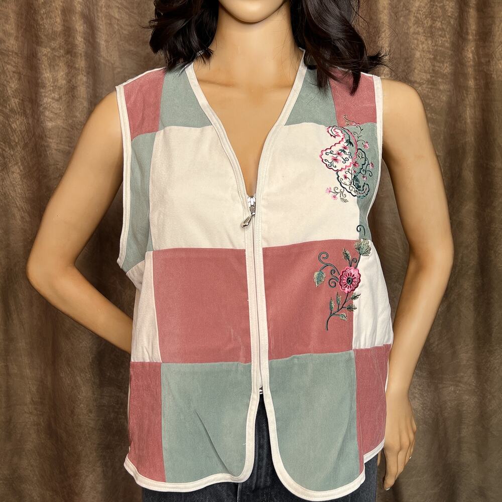g.w. Division of Graff Vintage Patchwork Vest Multicolor Zip Up Floral Women's M